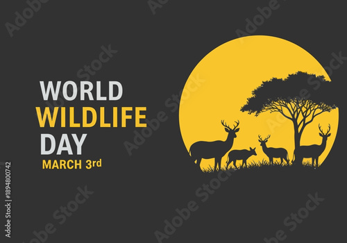 World wildlife day march 3rd graphic with deer silhouette and moon