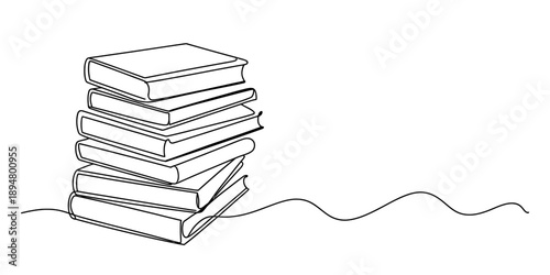 Continuous line drawing of a stack of books symbolizing knowledge and education Vector, illustration