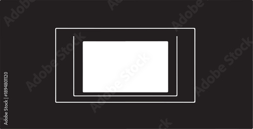 Minimalist white rectangle on black background with thin lines