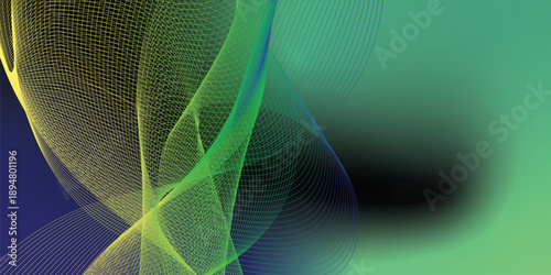 Grainy abstract background with green blue and black gradient and dark noise texture wide banner design