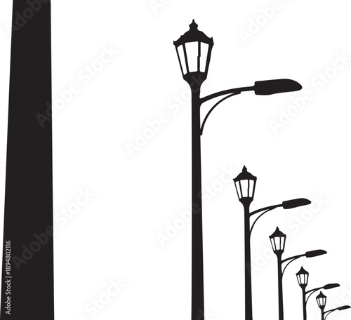 Silhouette of street lamps on a white background illustration
