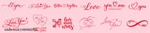Love Quotes Valentine Calligraphy Set I Love You, Better Together, Love Always Wins Handwritten Typography