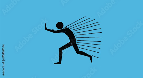 Silhouette of a person pushing against a wall of lines.