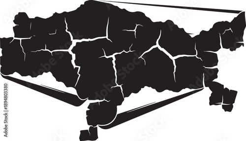 Cracked Earth Map Silhouette with White Background Illustration