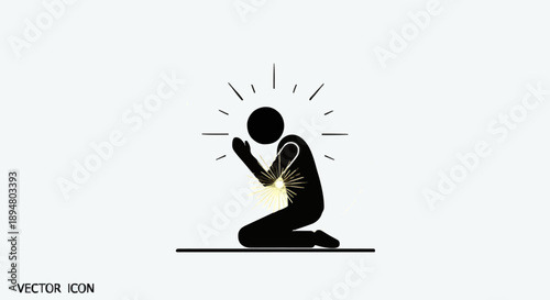Silhouette of a person praying with light radiating from head and chest.