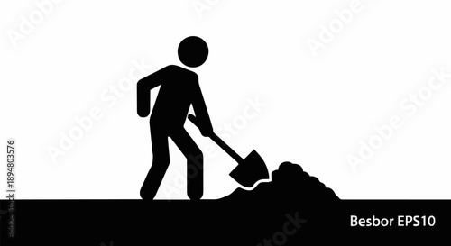 Silhouette of a person digging with a shovel.