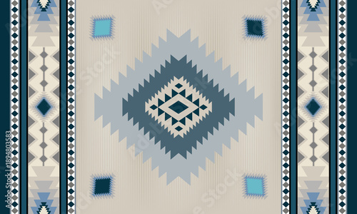 Fotografi Geometric rug pattern inspired by tribal and southwestern textile design