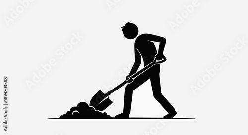 Silhouette of a person digging with a shovel.