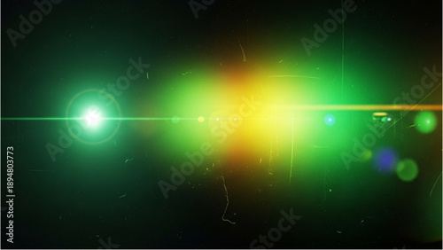 Vibrant green and yellow lights shining brightly in the dark night sky atmosphere view