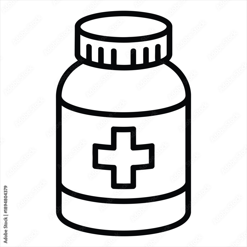 Obraz premium Medicine bottle with cross symbol flat icon