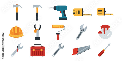 Collection of construction tools vector illustration