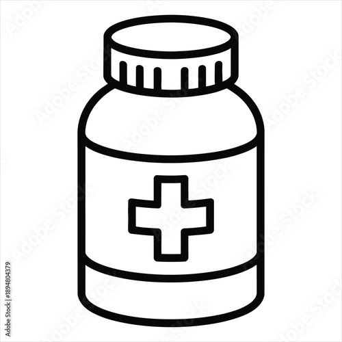 Medicine bottle with cross symbol flat icon