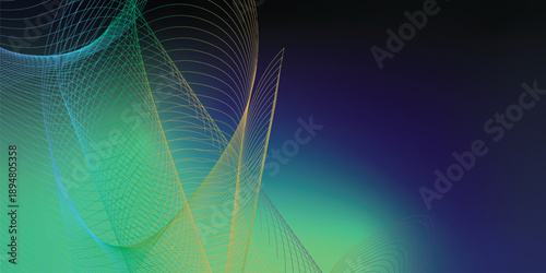 Grainy abstract background with green blue and black gradient and dark noise texture wide banner design