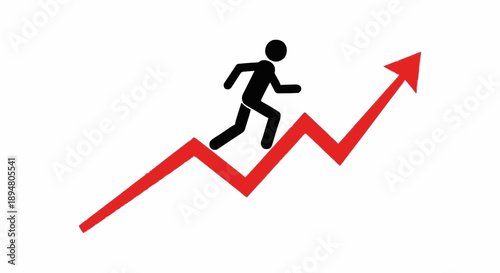 Silhouette person running up a red arrow graph representing growth and success.