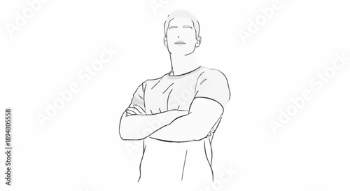 Confident man with arms crossed in sketch style.