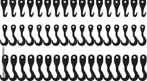 Pattern of black fish hooks on white background illustration