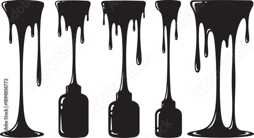 Black nail polish bottles with dripping liquid silhouettes