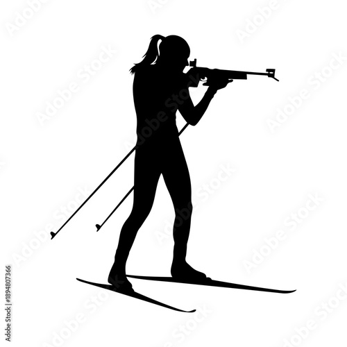 Biathlon woman silhouette vector illustration