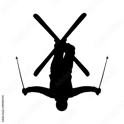 Freestyle skiing silhouette vector illustration