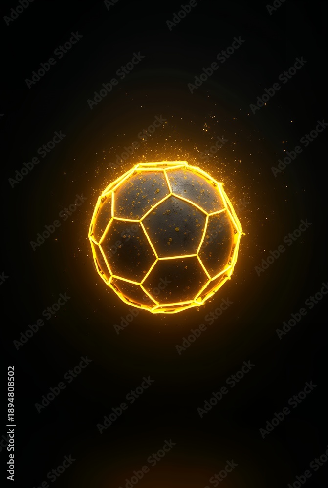 Fototapeta premium 3d neon soccer ball on black background 