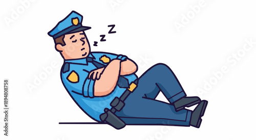 Sleeping Police Officer Cartoon Character.
