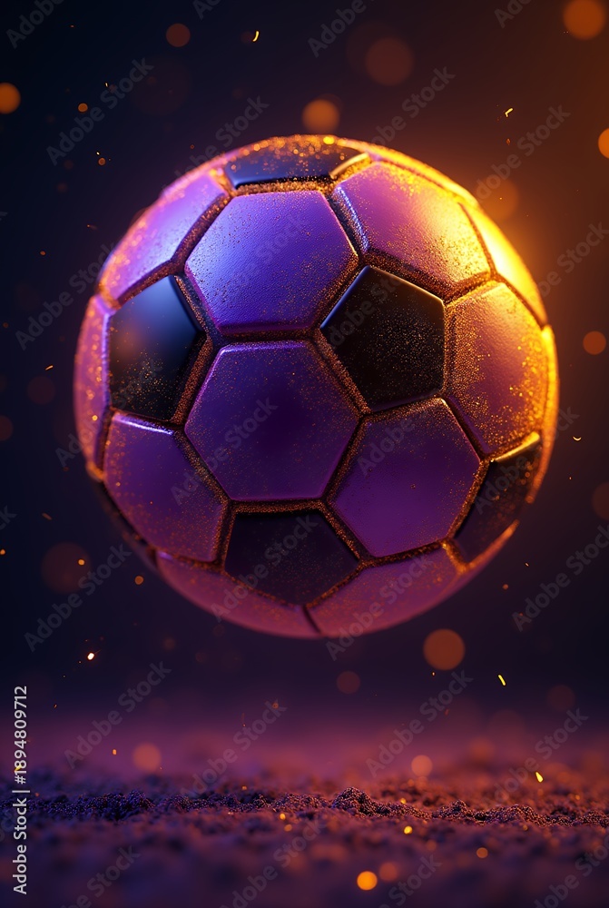 Fototapeta premium 3d neon soccer ball on black background