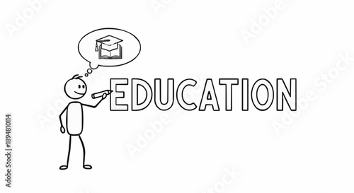Stick Figure Character Thinking About Education and Graduation.
