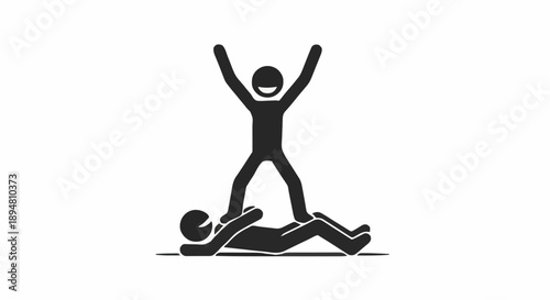 Stick figure celebrating victory standing on defeated opponent.