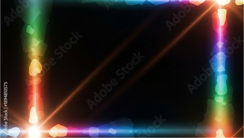 Vibrant Light Trails and Reflections in a Dark Space with Neon Colors and Abstract Shapes