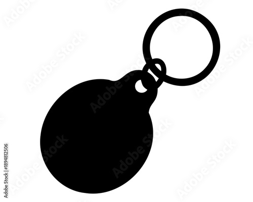 Simple silhouette of a round keychain with key ring on white background