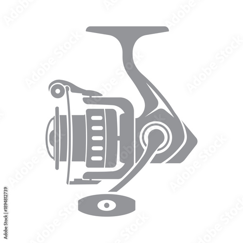 a common piece of angling equipment, a spinning fishing reel silhouette