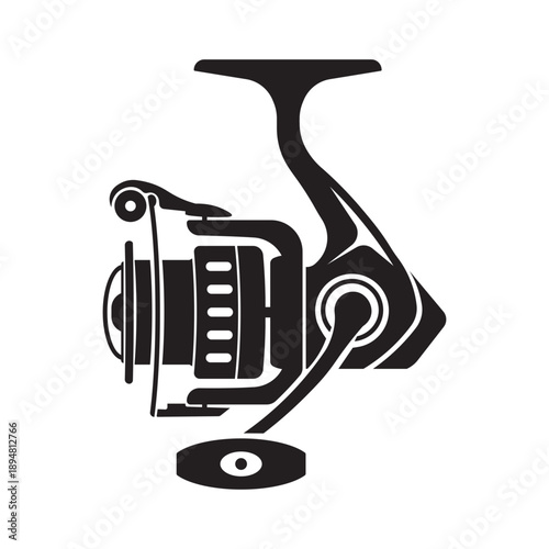 a common piece of angling equipment, a spinning fishing reel silhouette