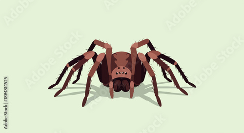 A pixelated brown spider with eight hairy legs and small eyes