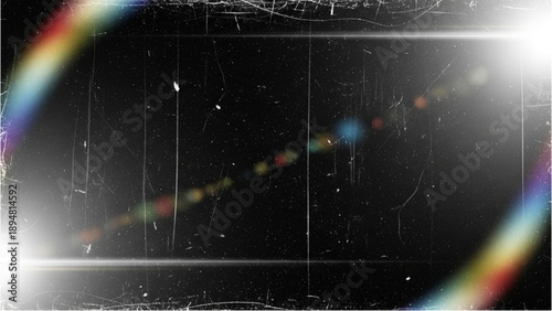 Rainbow Light Refraction through Prism on Grid Background with Lens Flare Effect