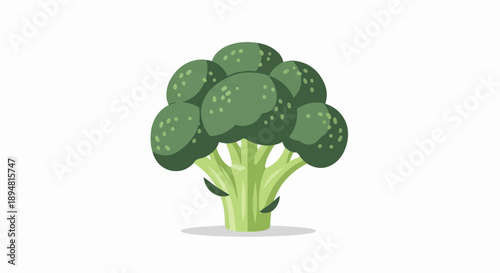 A stylized illustration of a green broccoli head with a thick stem