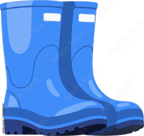 A pair of bright blue rain boots stand side-by-side