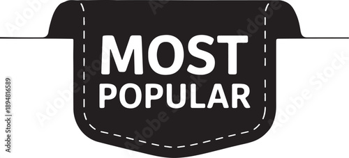 Red Most Popular Badge Tag with White Text and Paper Effect on White Background