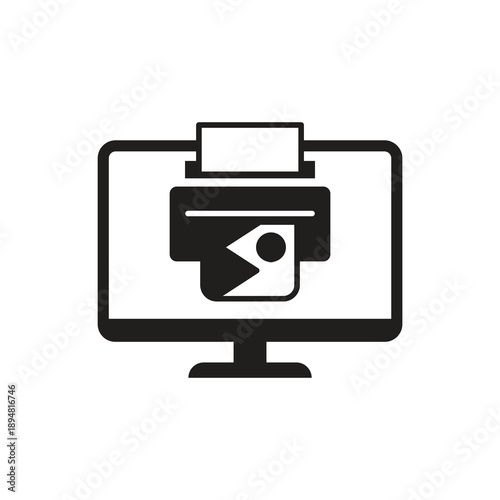 Solid monitor document printer machine icon