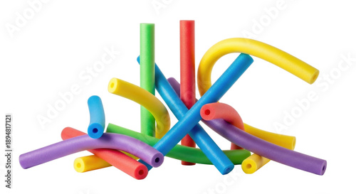 Colorful pool noodles cutout isolated on transparent bg, png