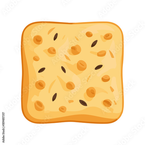 Modern flat 2D vector illustration of Focaccia, clean and minimal design, isolated on white background.