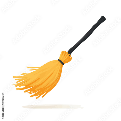 Halloween Broomstick, 2D flat vector illustration, simple and modern style, isolated on a plain white background.