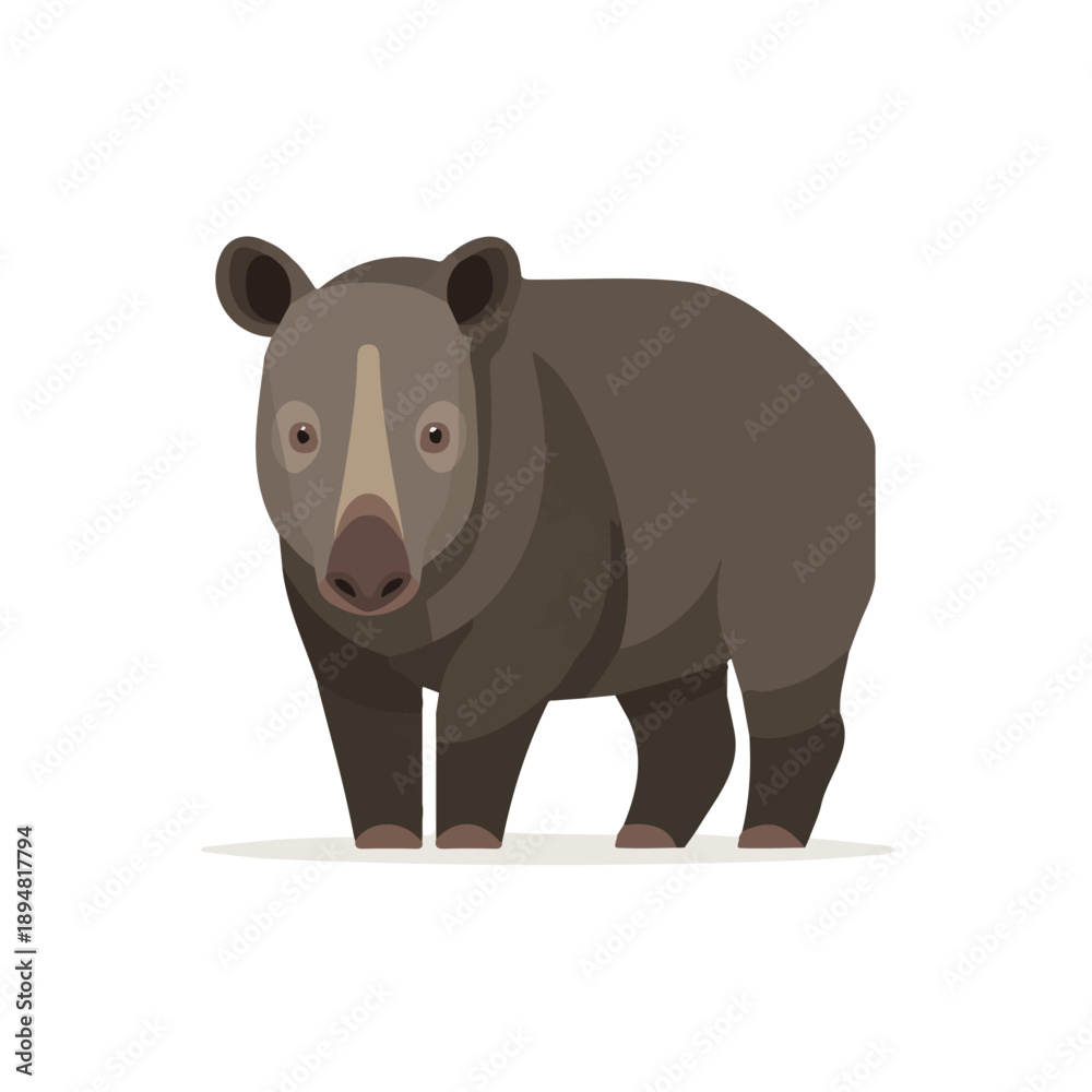 Naklejka premium Tapir, 2D flat vector illustration, simple and modern style, isolated on a plain white background.