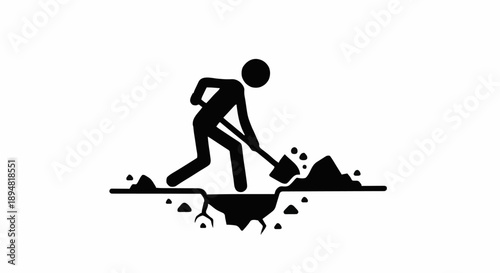 Stick figure digging a hole with a shovel.