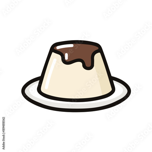 Flat 2D vector illustration of Panna Cotta, simple icon style on a clean white background.