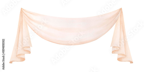 Watercolor illustration of elegant vintage drapery in soft pastel colors isolated on white. Romantic draped fabric clipart for wedding invitations, banners, stationery, storybook design, scrapbooking.