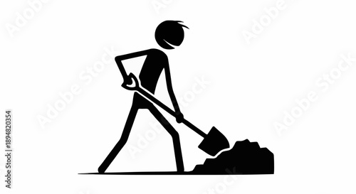 Stick Figure Digging with Shovel.