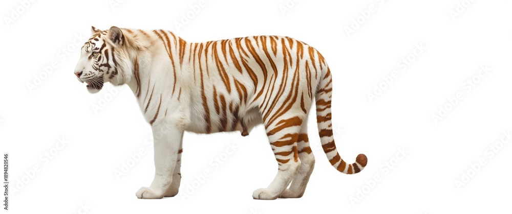 Obraz premium Side profile of a tiger standing on white background
