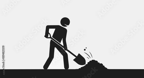 Stick figure digging with shovel in dirt.