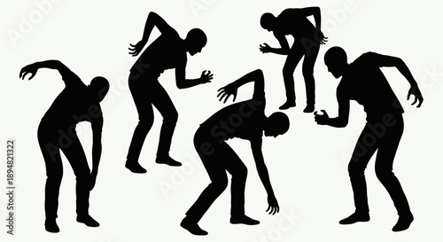 Silhouettes of people in various yoga and stretching poses.