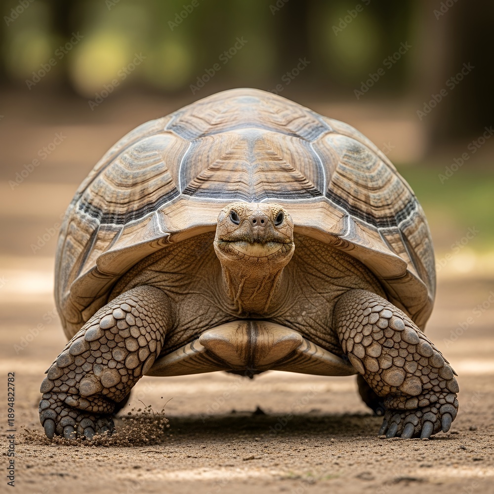 Obraz premium Tortoise walking toward camera, isolated background, depth and clarity